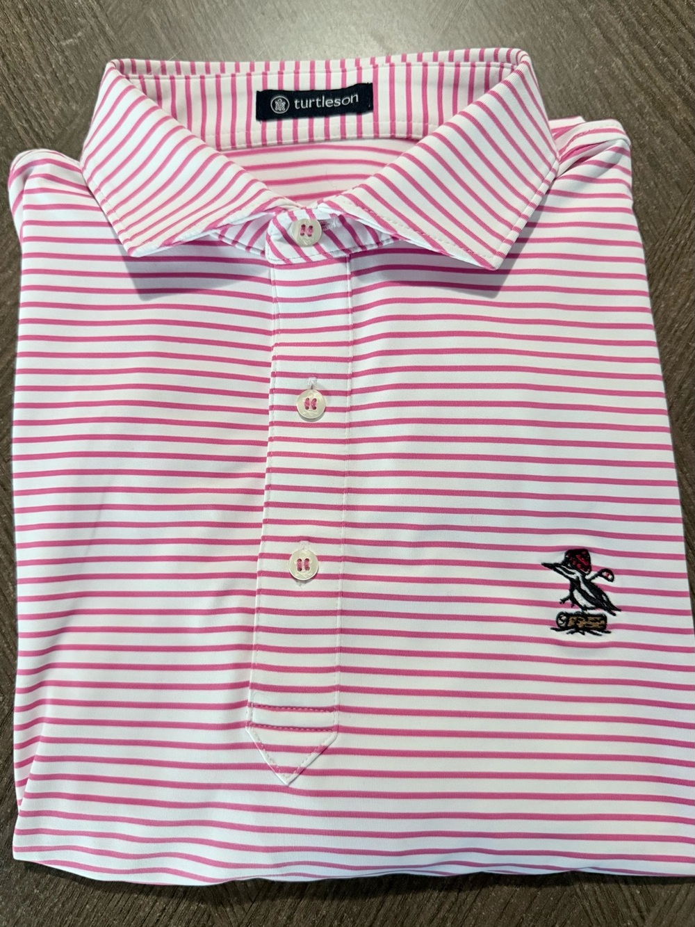 Turtleson Men's White w/Pink Stripes Golf Polo EUC sz-M